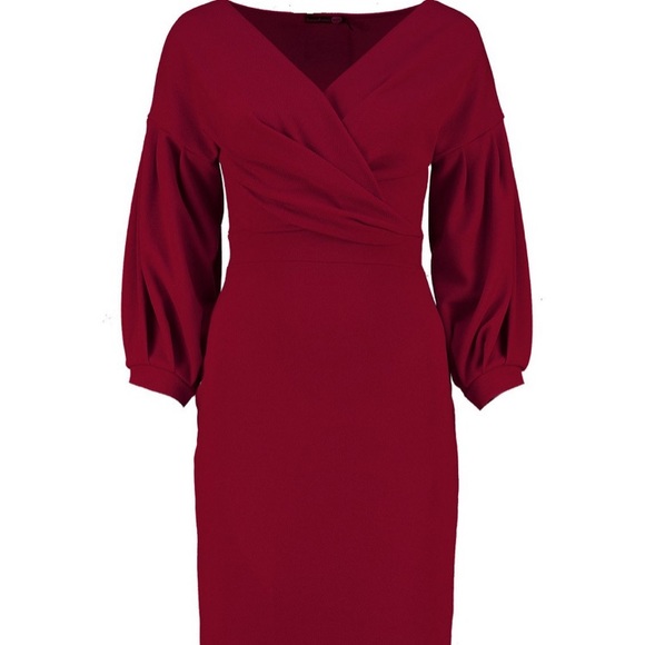 OFF THE SHOULDER WRAP MIDI DRESS - Picture 2 of 2